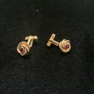 Gold Knot Cufflinks with Red Gem